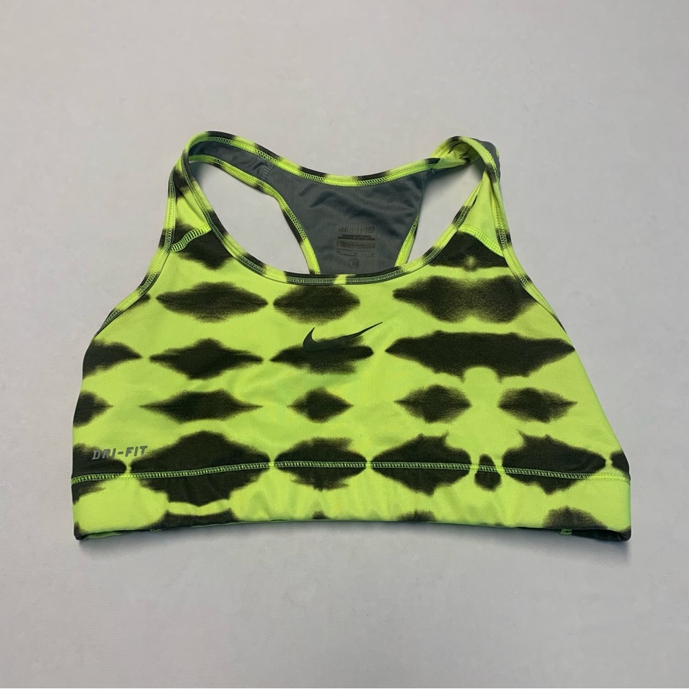 Nike Women's Dri-FIT Sports Bra - Chartreuse and Black Size Medium